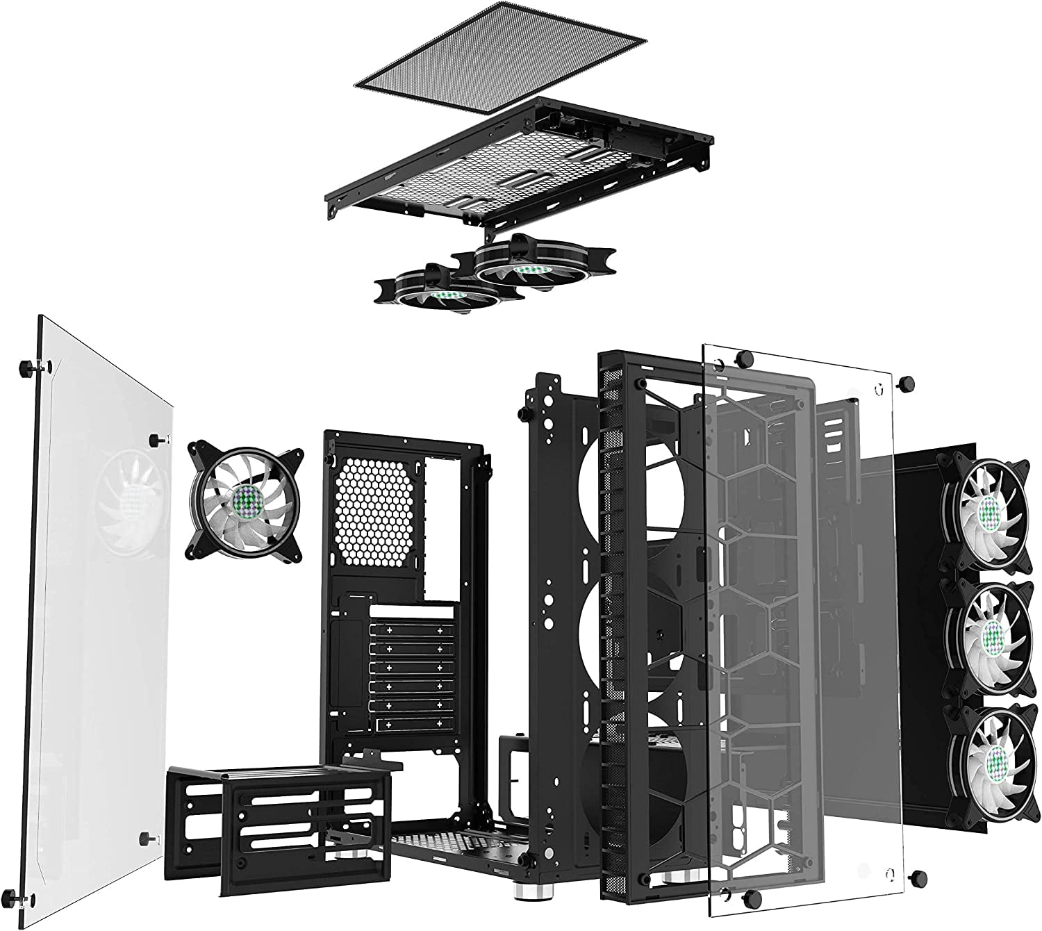 MUSETEX ATX Mid-Tower PC Gaming Case with Full RGB Fans