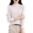 thumbnail image 4 of Women's Ribbed Knit Turtleneck Sweater 2025, Fall Winter Slim Fit Long Sleeve Pullover Top, Stretchy Comfortable Basic Layering Piece for Daily Wear, Office, Dating and Vacation Outfits Beige L, 4 of 5