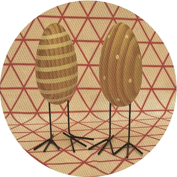 Ahgly Company Machine Washable Indoor Round Transitional Yellow Orange Area Rugs, 4' Round