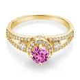 thumbnail image 2 of Gem Stone King 18K Yellow Gold Plated Silver Pink Created Sapphire Engagement Ring for Women (1.49 Cttw, Round 5MM, Gemstone September Birthstone, Size 5), 2 of 4