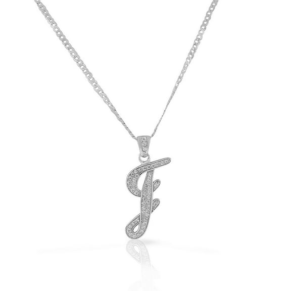 925 Sterling Silver CZ Letter Initial "J" Pendant Necklace - J