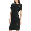 DKNY Womens Grommet Trim Sheath Dress, Black, 6