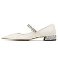 thumbnail image 3 of FSJ Women Sexy Rhinestones Pointed Toe Glitter Block Low Heels Pumps Band Slip On Office Work Wedding Dress Shoes Size 12 White, 3 of 4