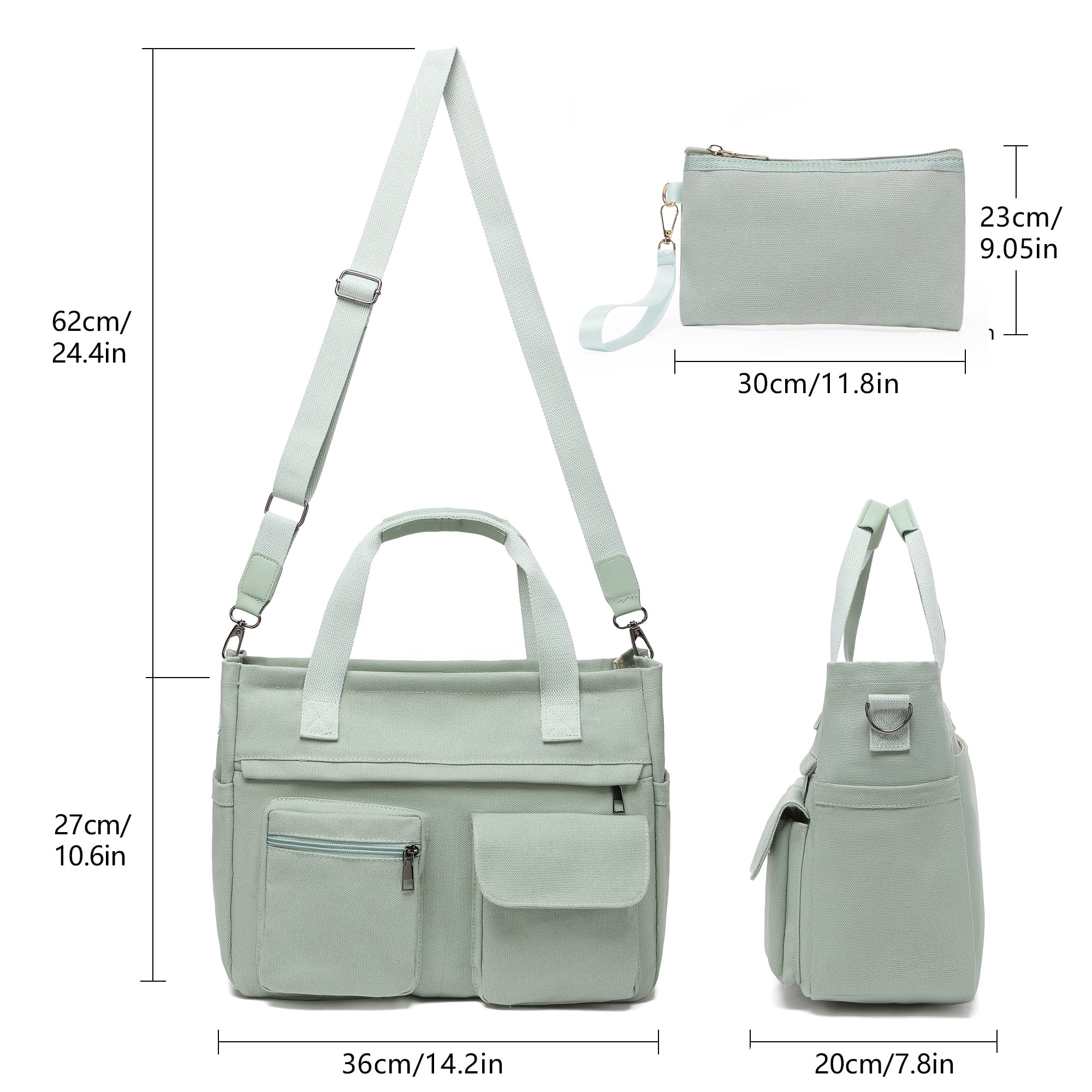 2pcs/set Large Canvas Tote Bag for Women, Laptop Work Bags Crossbody Shoulder Hobo Messenger Handbag Purse Travel Gym Totes