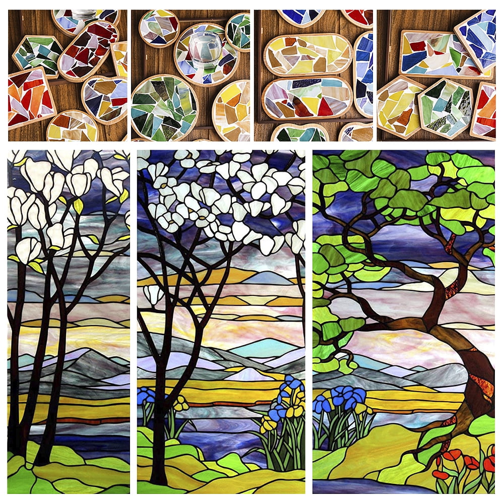 1Set Variety Glass Sheets Large Cathedral Glass Mosaic Tiles for Crafts Square Mixed Color 100~100.5x100~100.5x2.5~3mm 10 colors 1pc/color 10pcs/set