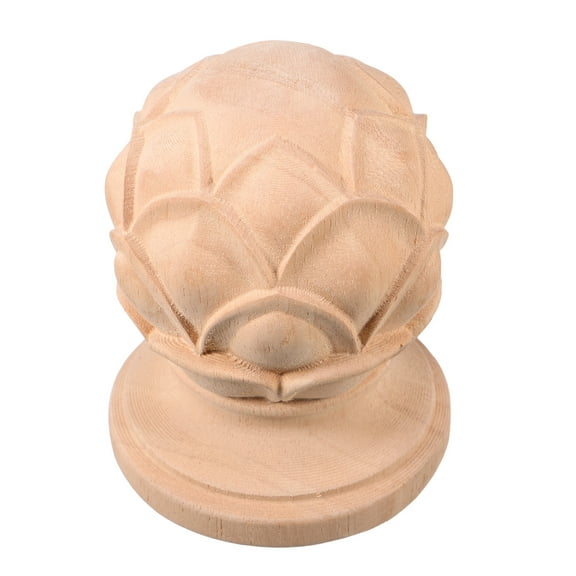 Raindrops Wood Carved Finial in Beige, European Style Decorative Staircase Post Cap for Home Interior