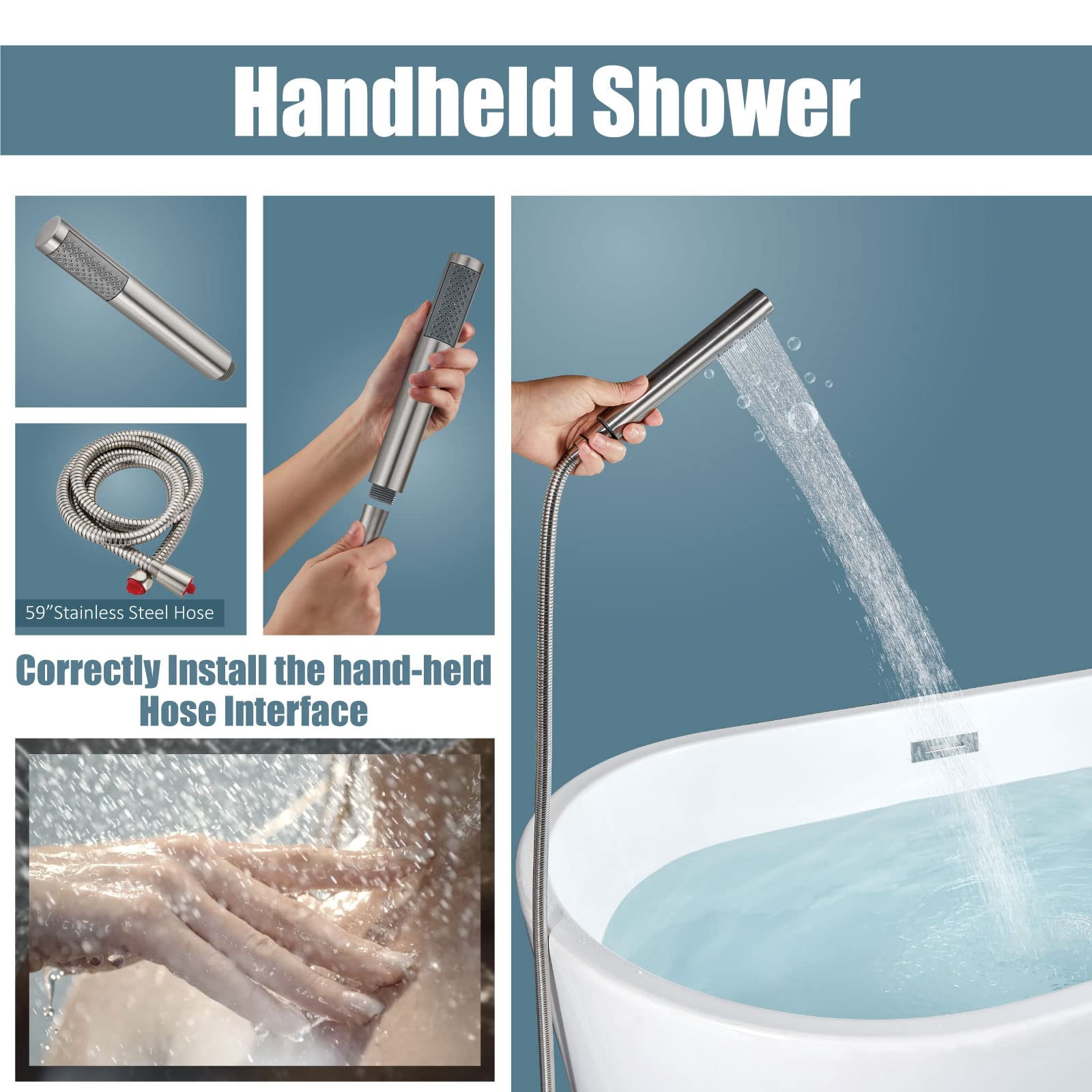 Floor Mount Bathtub Faucet Brushed Nickel Freestanding Tub Filler with Swivel Spout