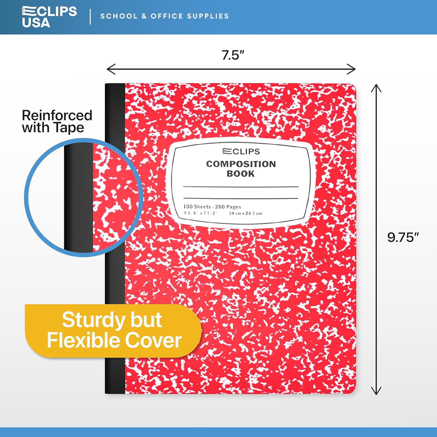 E-Clips USA 100-Sheet College-Ruled Hard Cover Composition Notebooks, Assorted Colors, 48-Pack Bulk