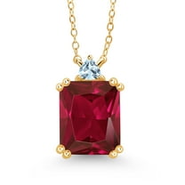 Gem Stone King 5.87 Ct Red Created Ruby Sky Blue Aquamarine 18K Yellow Gold Plated Silver Necklace