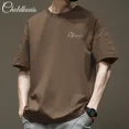 thumbnail image 2 of Camiseta de manga corta para hombre de estilo americano, 200 g, algodón puro, color sólido, gruesa, no transparente, corte holgado, moderna, 2 of 4