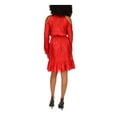 thumbnail image 2 of MICHAEL MICHAEL KORS Womens Red Cold Shoulder Sheer Elastic Waist Keyhole Back Animal Print Long Sleeve Crew Neck Above The Knee Cocktail Fit + Flare Dress S, 2 of 2