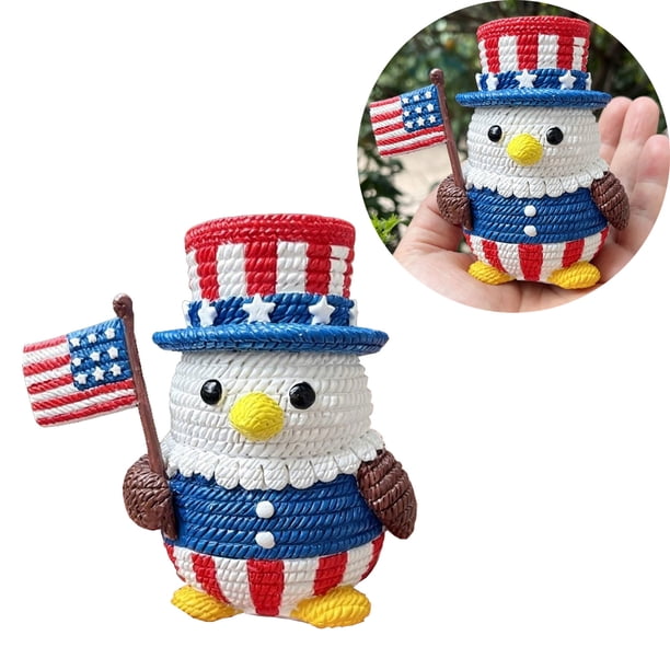 Figura Decorativa Patriótica de Resina con Aspecto de Punto y La Bandera de Ee. Uu. – Símbolo Inspirador para Exhibir En Estantes de La Oficina o El Hogar.