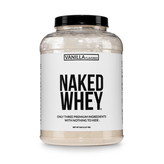 NAKED Whey Vanilla Protein - All Natural Grass Fed Whey Protein Powder Vanilla Coconut Sugar- 5Lb Bulk, GMO-Free, Soy Free, Gluten Free. Aid Muscle Recovery - 61 Servings