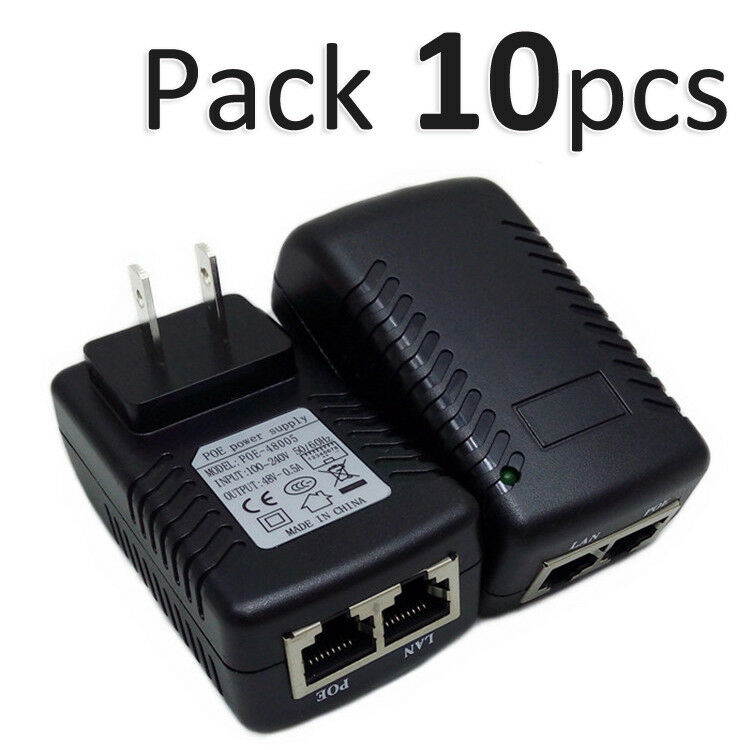 10 Pcs 48V 0.5A PoE Injector Power Adapter for 802.3 af IP Camera Wlan