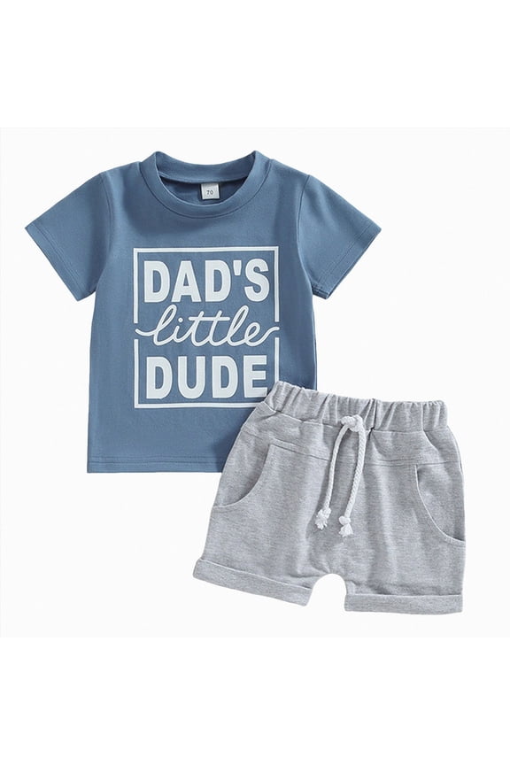 Boys Summer Outfits Letter DAD'S little DUDE Print T Shirt Solid Color Shorts Set 0 6 12 18 24 Months 2T 3T Baby Boys Set