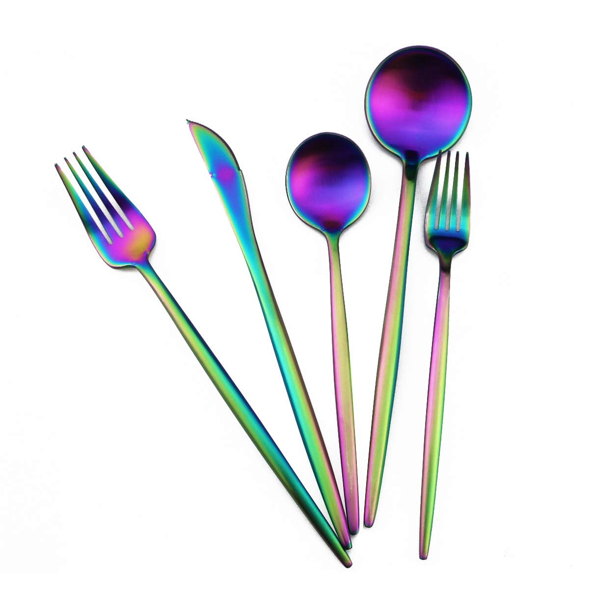 Matte Black Silverware Set 5 Pieces, Stainless Steel Flatware Set, Kitchen Utensil Set, Tableware Cutlery Set, Satin Finished Polished & Dishwasher Safe( Colorful