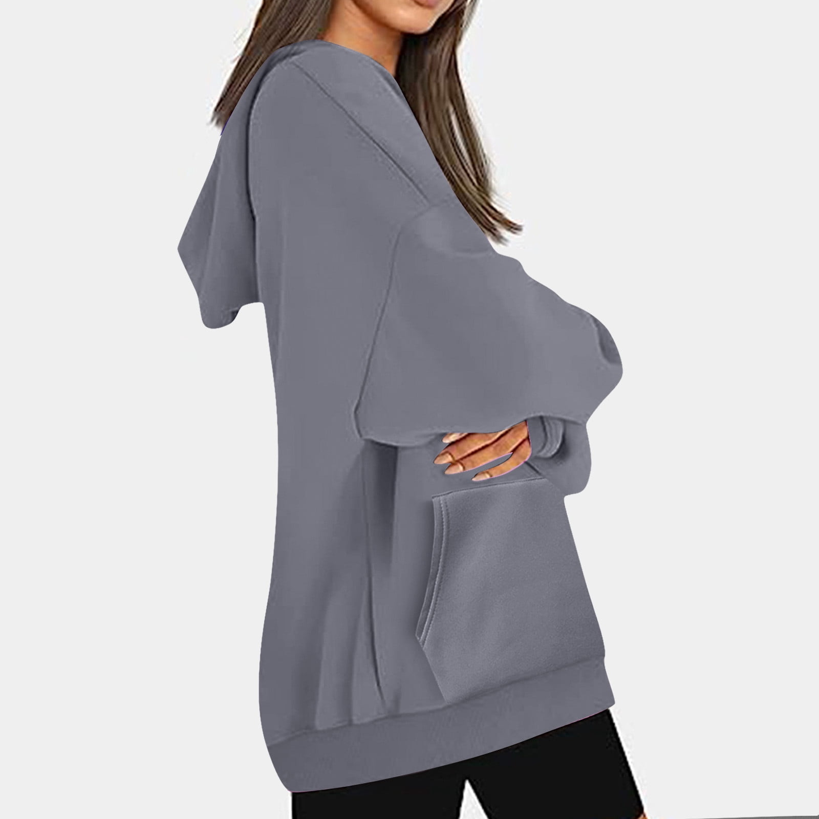 Plus Size Hoodies for Women with Front Pocket Pullover Fleece Lined Sweatshirts Ladies Casual Solid Loose Basic Comfort Hooded Tops XS-5X