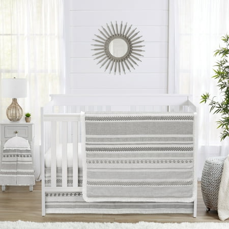 UPC: 0846480097396 | Grey Boho Tribal Aztec Jacquard 4 Piece 100% Cotton Crib Bedding Set by Sweet Jojo Designs
