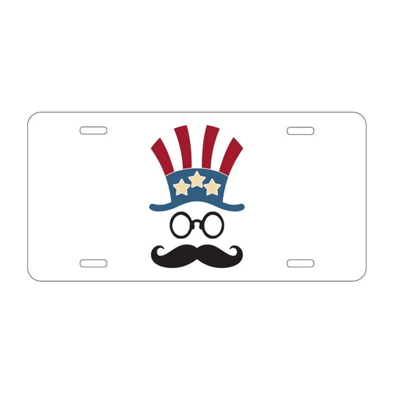 DistinctInk Custom Aluminum Vanity Front License Plate - Uncle Sam Cartoon USA Patriotic - Weatherproof, Pre-Drilled Holes
