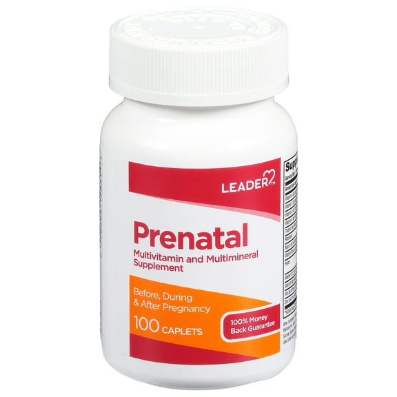 Leader Pre Natal, Multivitamin Supplement, 800 Mcg Folic Acid Caplets, 100 Ea