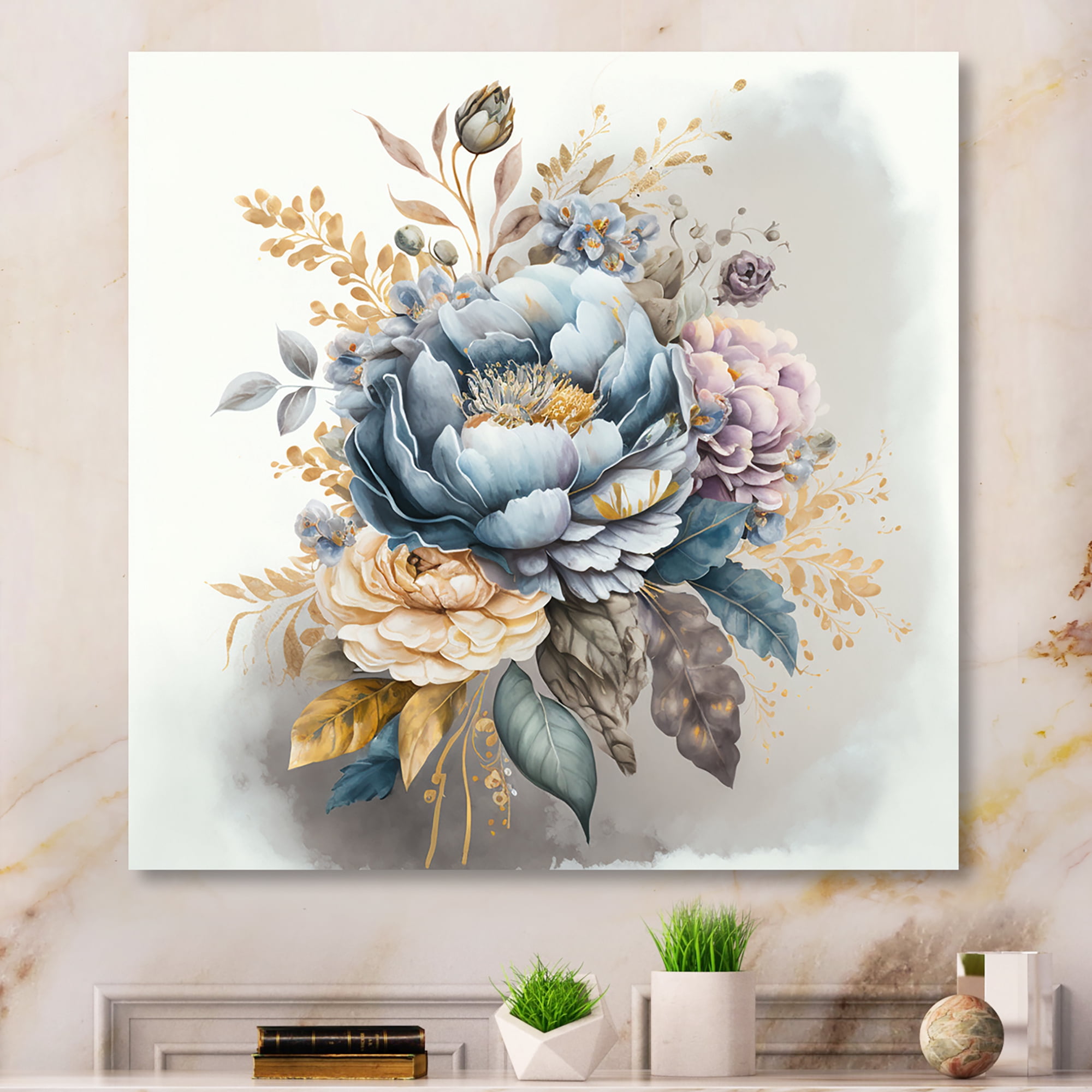 Designart Cool Tone Blooming Bouquet I Canvas Wall Art
