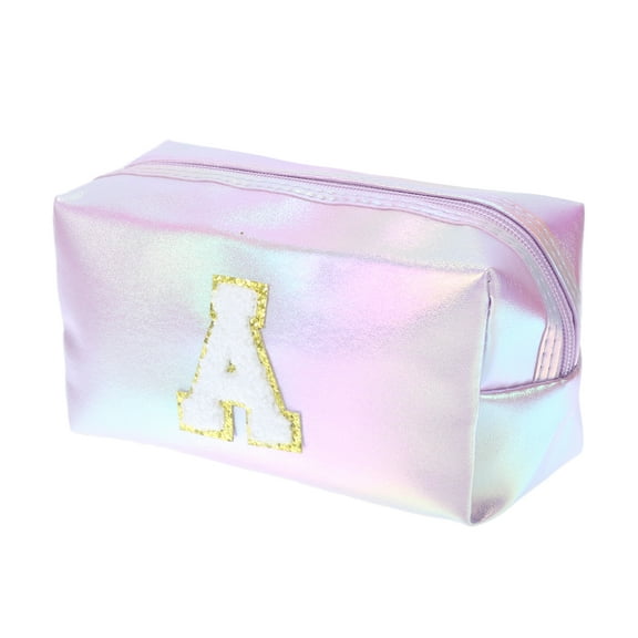 Unique Bargains 1 Pc Women Durable Letter a Cosmetic Bag for Vacation Outdoor Activities Purple PU Leather