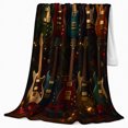 thumbnail image 2 of Electric Guitars with Starry Lights on Black, Energetic Retro Concert Motif for Guitar Lovers, Birthday Gift, Cozy Flannel Blanket for Game Room and Dorm, Retro Home Decor, 2 of 9