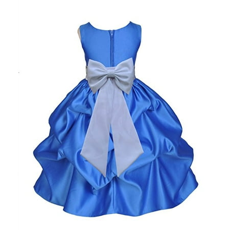 Ekidsbridal Royal Blue Satin Pick-Up Flower Girl Dress Toddler Girl Dresses Junior Bridesmaid Dress Pageant Gown Birthday Girl Dress Communion Dress Baptism Dress Christening Dress Daily Dresses 208T