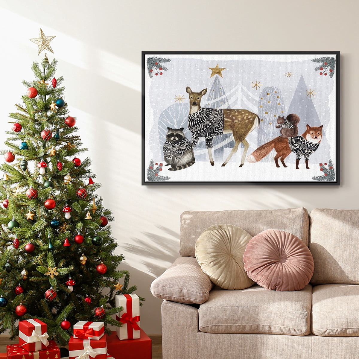 Cozy Christmas Collection A - Framed Gallery Wrapped Holiday Canvas - 27 x 41 - Black Frame
