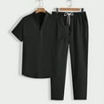 thumbnail image 2 of USNSM Men's Short Sleeve Outfits Solid Color Henley Shirt and Pants Set Casual 2 Pieces Summer Tracksuits with Pockets Black XXXL, 2 of 7