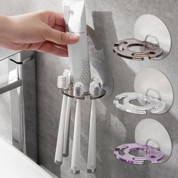 Organizador de Pared Autoadhesivo Sin Perforaciones, Transparente o Gris, para Cepillos de Dientes, Maquinillas de Afeitar y Pasta de Dientes, 10 X 10 Cm, Almacenamiento para Baño Sin Taladros.