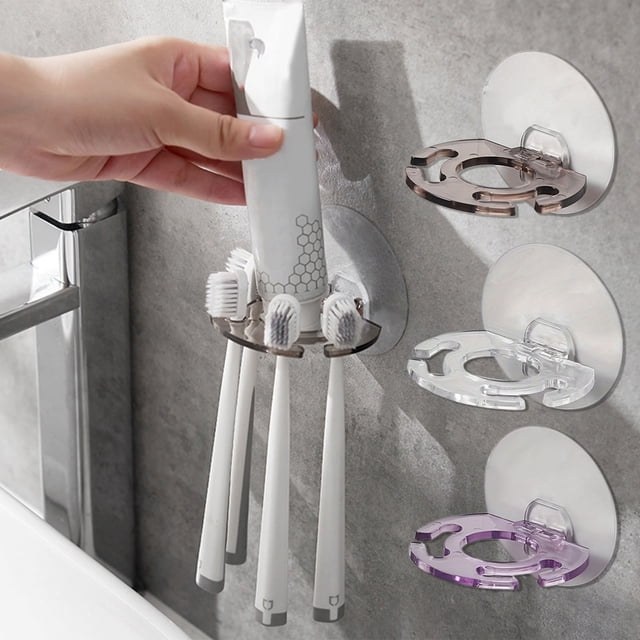 Soporte de pared autoadhesivo transparente de plástico para cepillo de dientes, maquinilla de afeitar y pasta de dientes. Organizador de baño sin perforaciones (1 pieza). Rkxzt