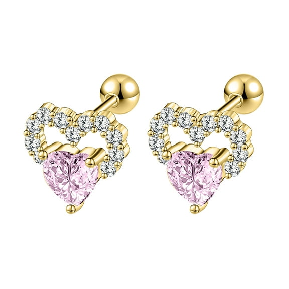 ZS 20G 1 Pair Heart Stud Earring Pink Zirconia Cartilage Conch Helix Piercing Gold Color Ear Piercing Jewelry