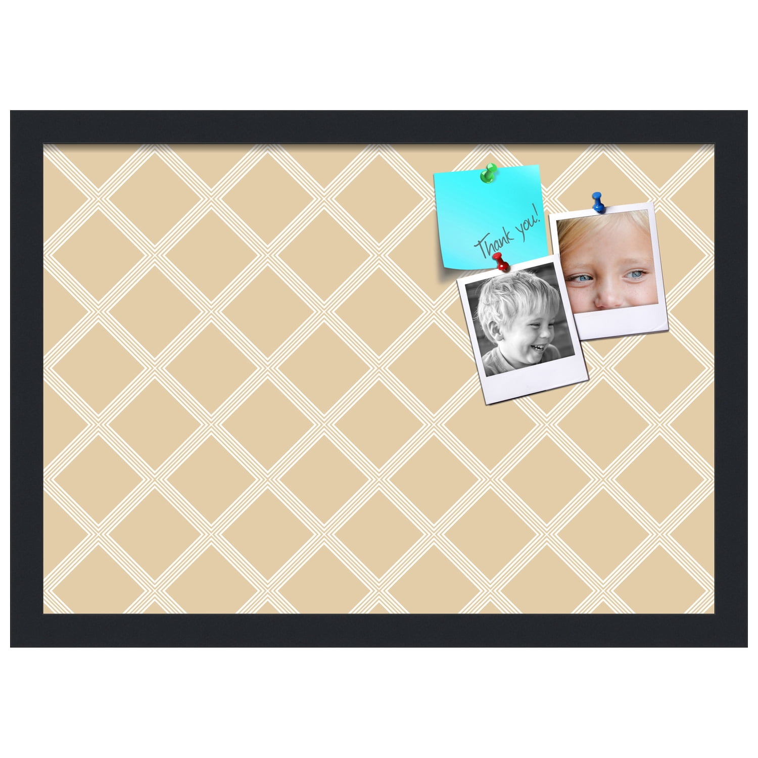PinPix 20x14 Custom Cork Bulletin Board Diamond Modern Pattern Beige Poster Board Has a Fabric Style Canvas Finish, Framed in Diamond Modern Pattern Beige, by ArtToFrames (PinPix-1800)