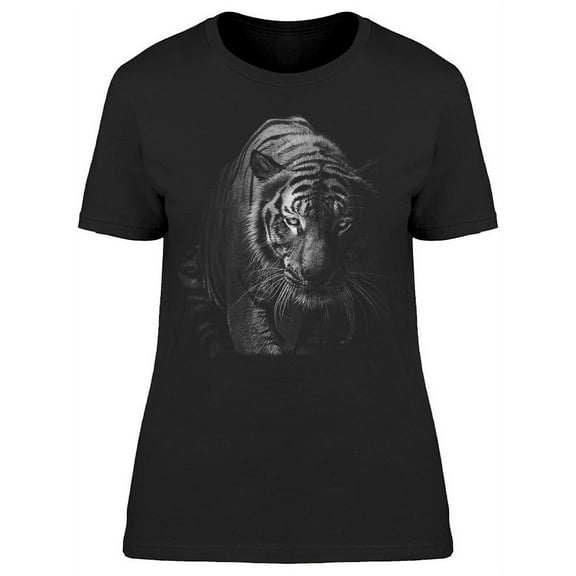 Portrait Of A Tiger Black/white T-Shirt Women -Image by Shutterstock, Female Small