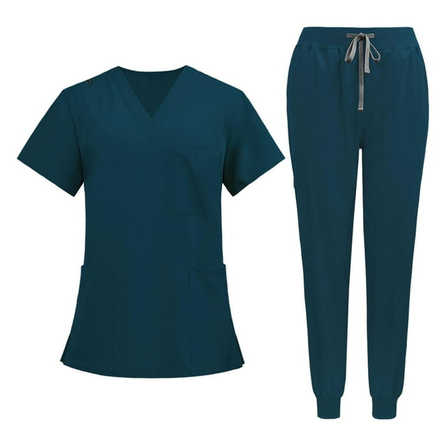 Milaget Nursing Uniform Scrub Set Nurse Top and Pants V Neckline Clothes Work Suits S