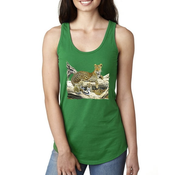 Wild Forest Spotted Cheetah Family Fashion Ladies Racerback Tank Top, Kelly, Medium