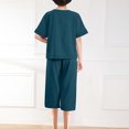 thumbnail image 3 of Ohufall Ensemble de Pyjama Classique pour Femmes Couleur Unie Col Rond Bouton Tee et Pantalon Capri Ensemble de Pyjama Ample pour Femmes, 3 of 4