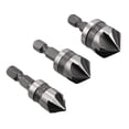 thumbnail image 3 of Countersink Drill Bit Set 12mm 16mm 19mm Dia 1/4” Hex Shank 90 Degree 5 Flute Chamfer Tool Carbon Steel 3pcs, 3 of 5