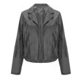 thumbnail image 2 of Mifelio Jackets for Women Fringe Jacket Solid Color Fringe Faux Suede Leather Jacket Fashion Fringe Motorcycle Cropped Jacket Faux Leather Jacket Women Cowboy Outfits for Women Grey XXXL, 2 of 8