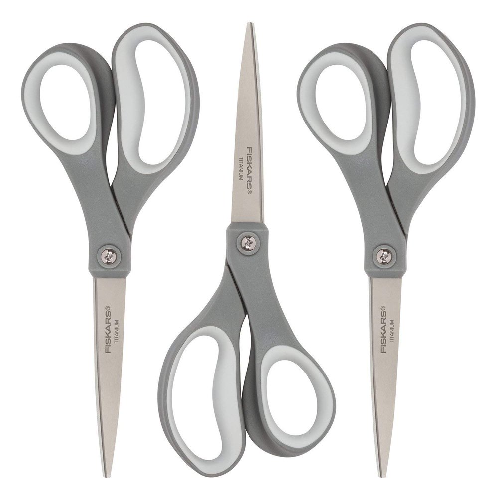8 Inch Titanium Softgrip Scissors, Grey 3 Pack, Ideal for cutting a