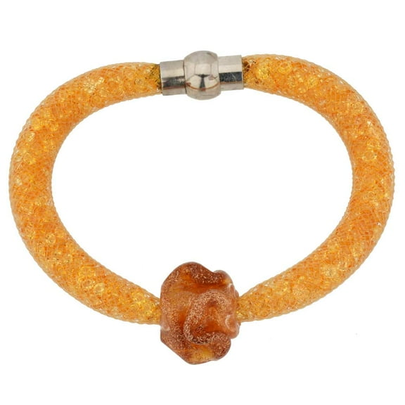 GlassOfVenice Murano Glass Rose Flower Bracelet - Golden Brown