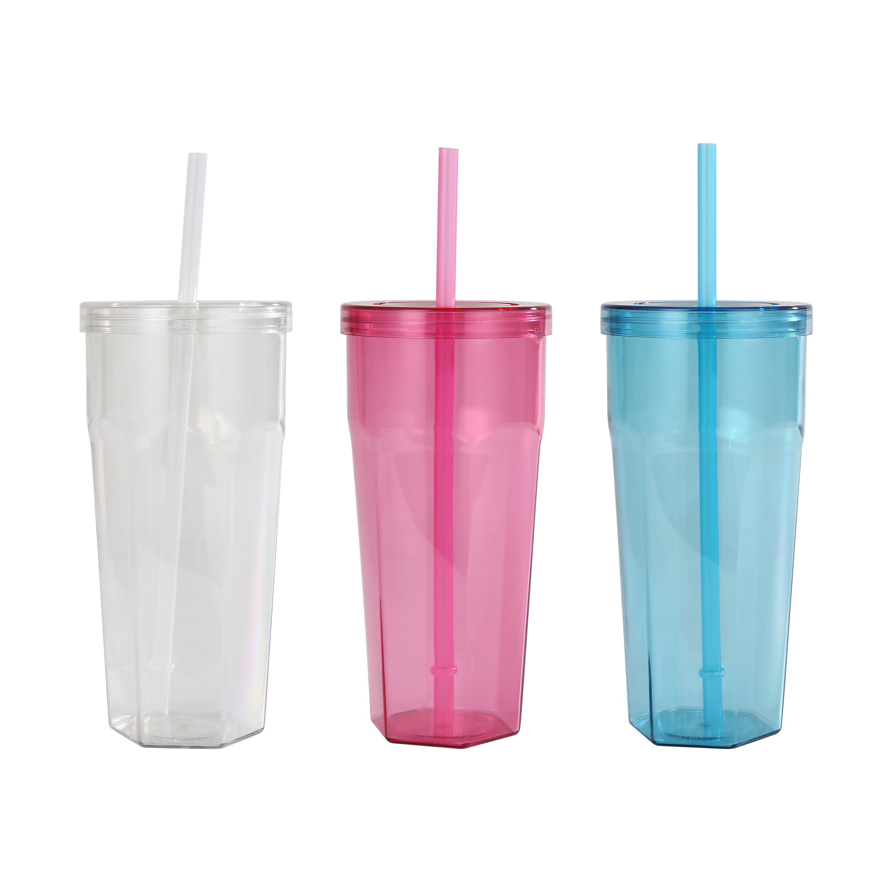 Mainstays 20oz Clear Plastic Tumbler with Screw Top Lid and Straw