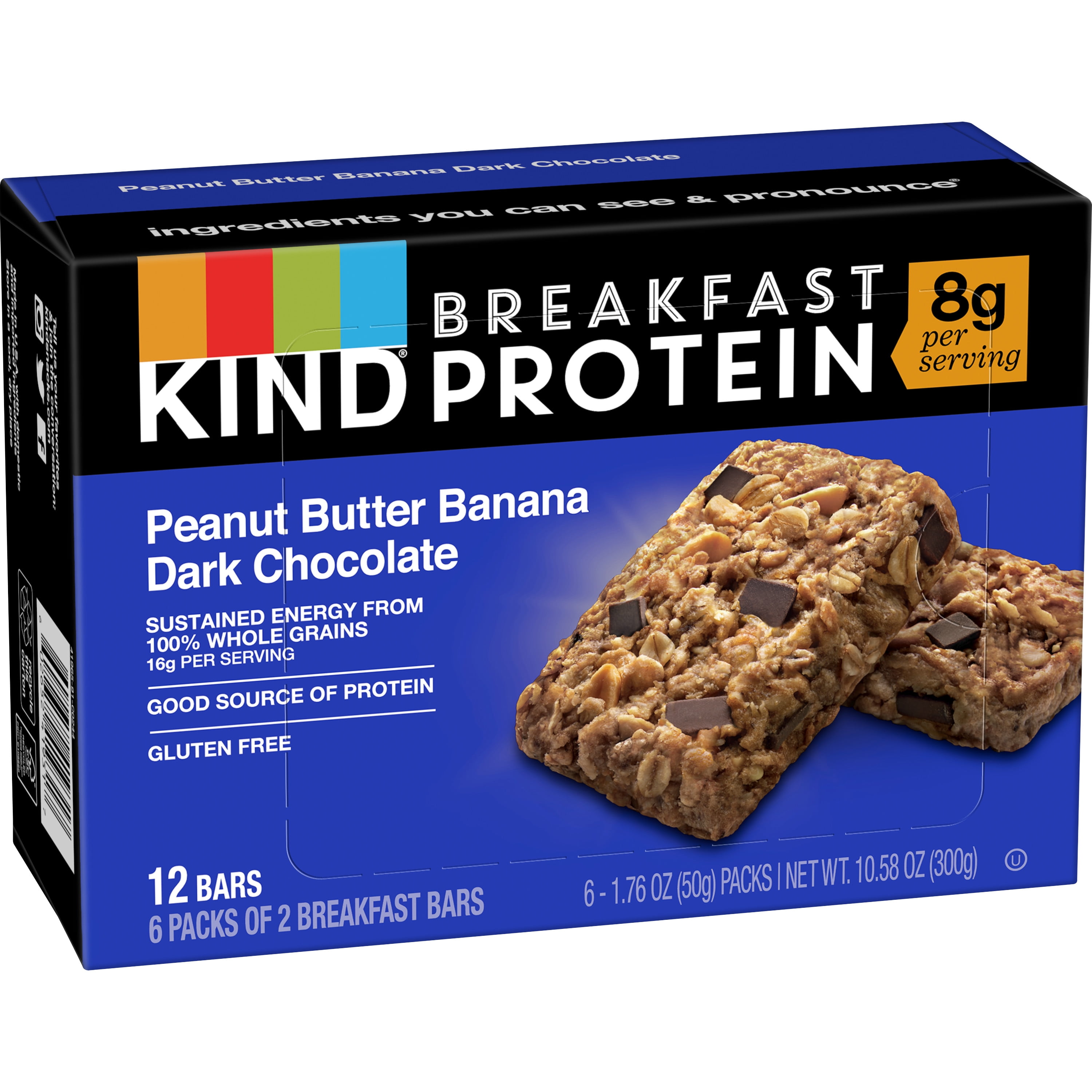 KIND Breakfast Peanut Butter Banana Dark Chocolate Gluten Free Protein Snack Bars, 1.76 oz, 12 Count (Pack of 4)