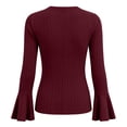 thumbnail image 5 of CQONEPT Womens Ribbed Knit Bell Sleeve Tops Plain Slim Fit V Neck Blouses Dressy Casual Going Out Shirt Tees Daily Wear Work Office Fall Outfits S, 5 of 7