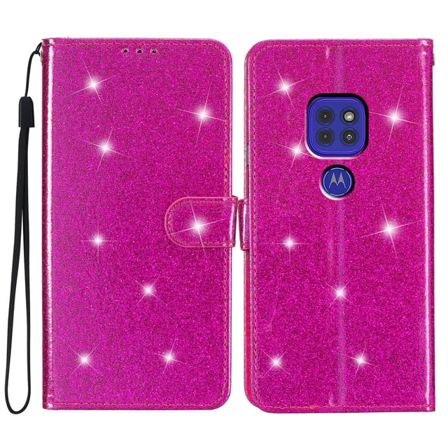 Compatible with Motorola Moto E7 Plus Sparkling Glitter Wallet Case with Card Pocket Flip Cover
