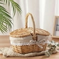 thumbnail image 3 of Handmade Wicker Picnic Basket With Handle Picnic Hamper Multi-Purpose Willow Woven Storage Box Outdoor Camping Fruit Basket, 3 of 8