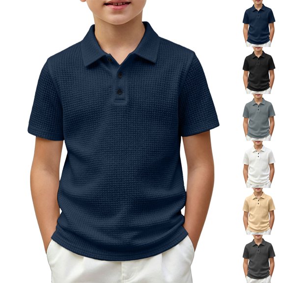 XINXIAOO Boys Polo Shirts Short Sleeve Athletic Shirt Breathable Mesh Lightweight Textured Navy Polo Shirts for Boys, Size 5Y-16Y