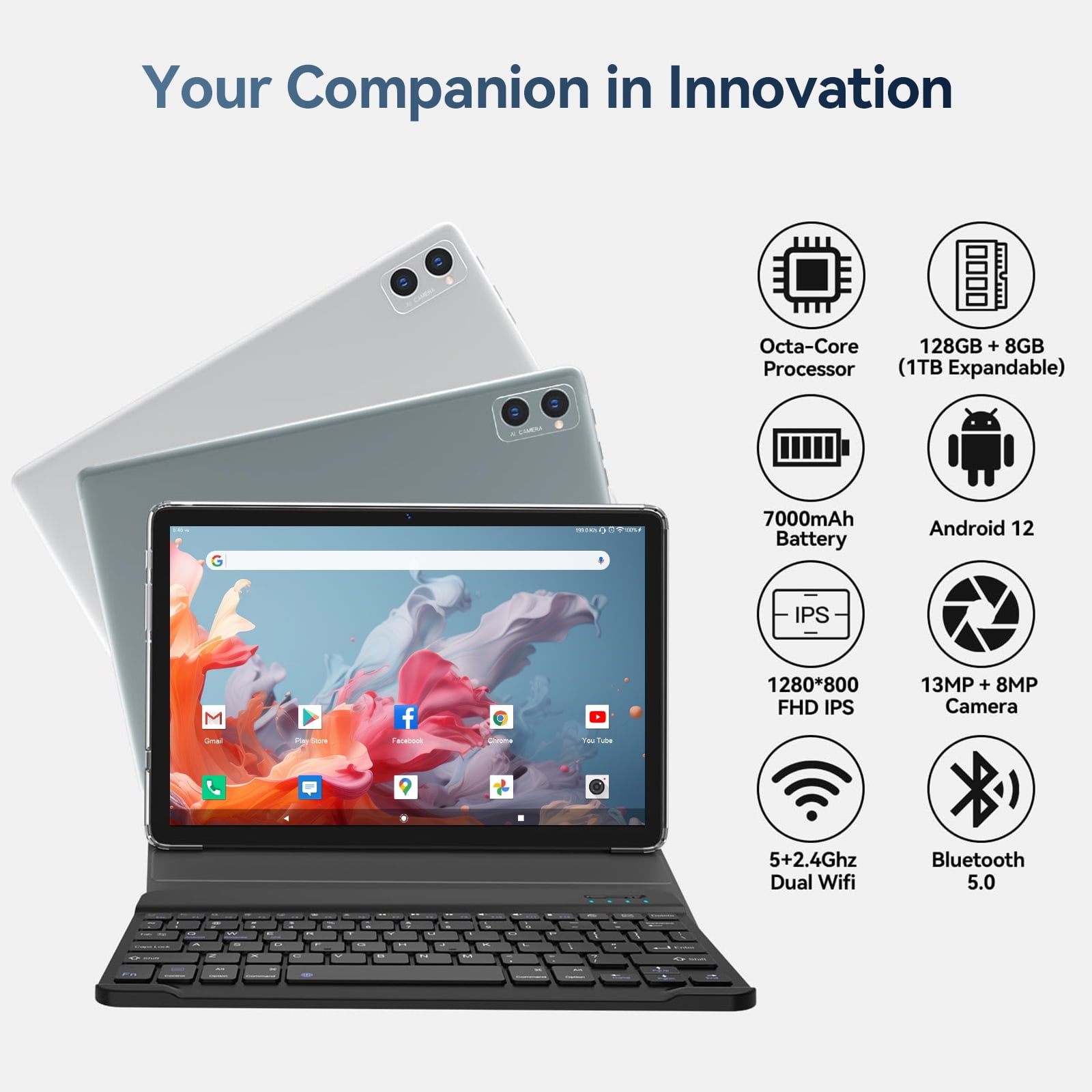 Android 12 Tablet 10.1 inch 128GB Tablet, 2024 Latest Update Octa-Core with Keyboard, Dual 13MP+8MP Camera, 5G WiFi, Bluetooth, GPS, IPS Full HD Display, Gray - Walmart.com Android 12 Tablet 10.1 inch 128GB Tablet, 2024 Latest Update Octa-Core with Keyboard, Dual 13MP+8MP Camera, 5G WiFi, Bluetooth, GPS, IPS Full HD Display, Gray - Walmart.com