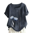 thumbnail image 2 of Oversized Tshirts for Women Sawvnm Women's Summer Casual Round Neck Short Sleeve Printing Loose Shirt Tops for Women Navy 4XL, 2 of 5